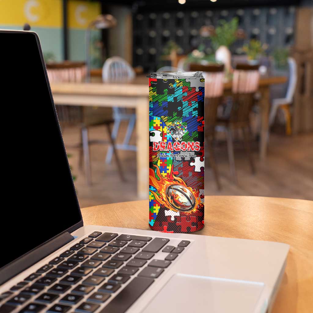 Dragons Autism Awareness Skinny Tumbler Puzzle Flames Rugby Ball