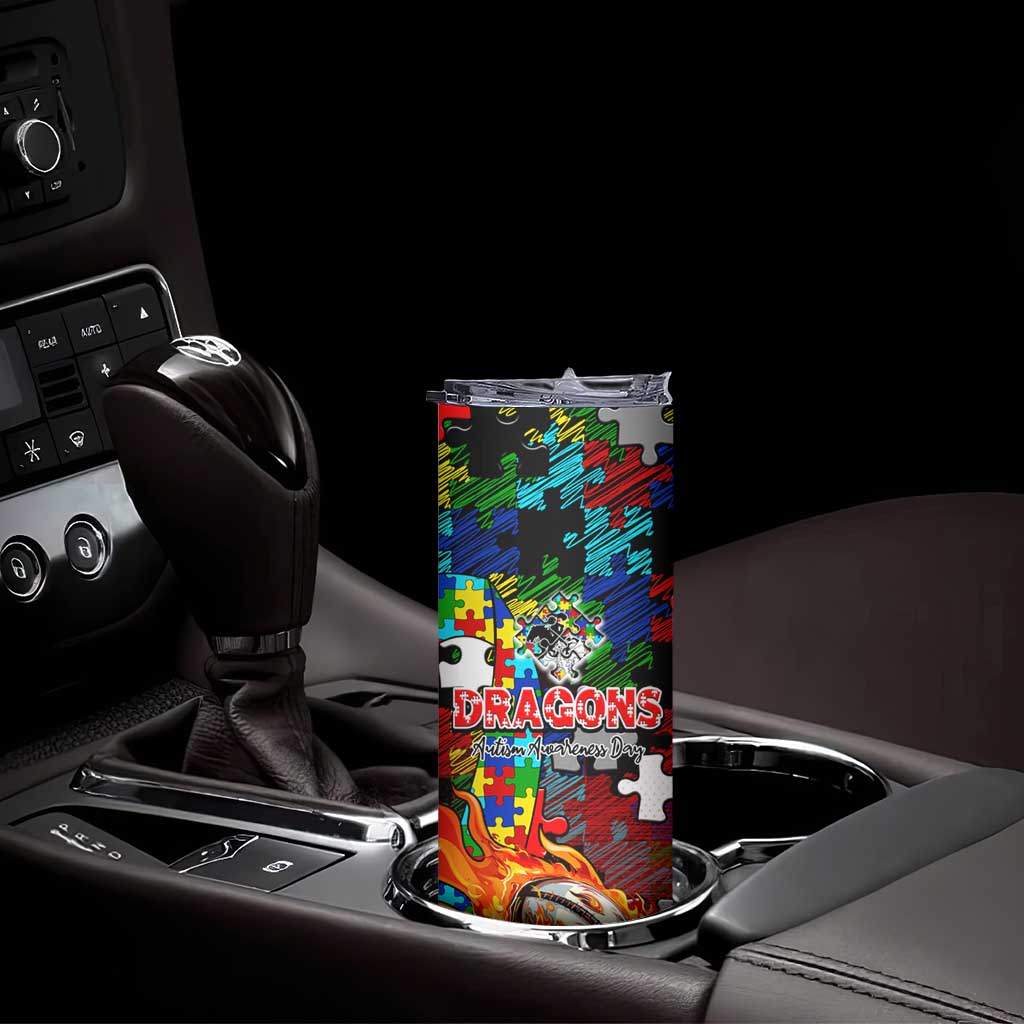 Dragons Autism Awareness Skinny Tumbler Puzzle Flames Rugby Ball
