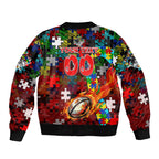 Dragons Autism Awareness Sleeve Zip Bomber Jacket Puzzle Flames Rugby Ball