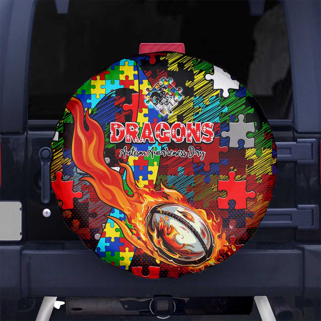 Dragons Autism Awareness Spare Tire Cover Puzzle Flames Rugby Ball