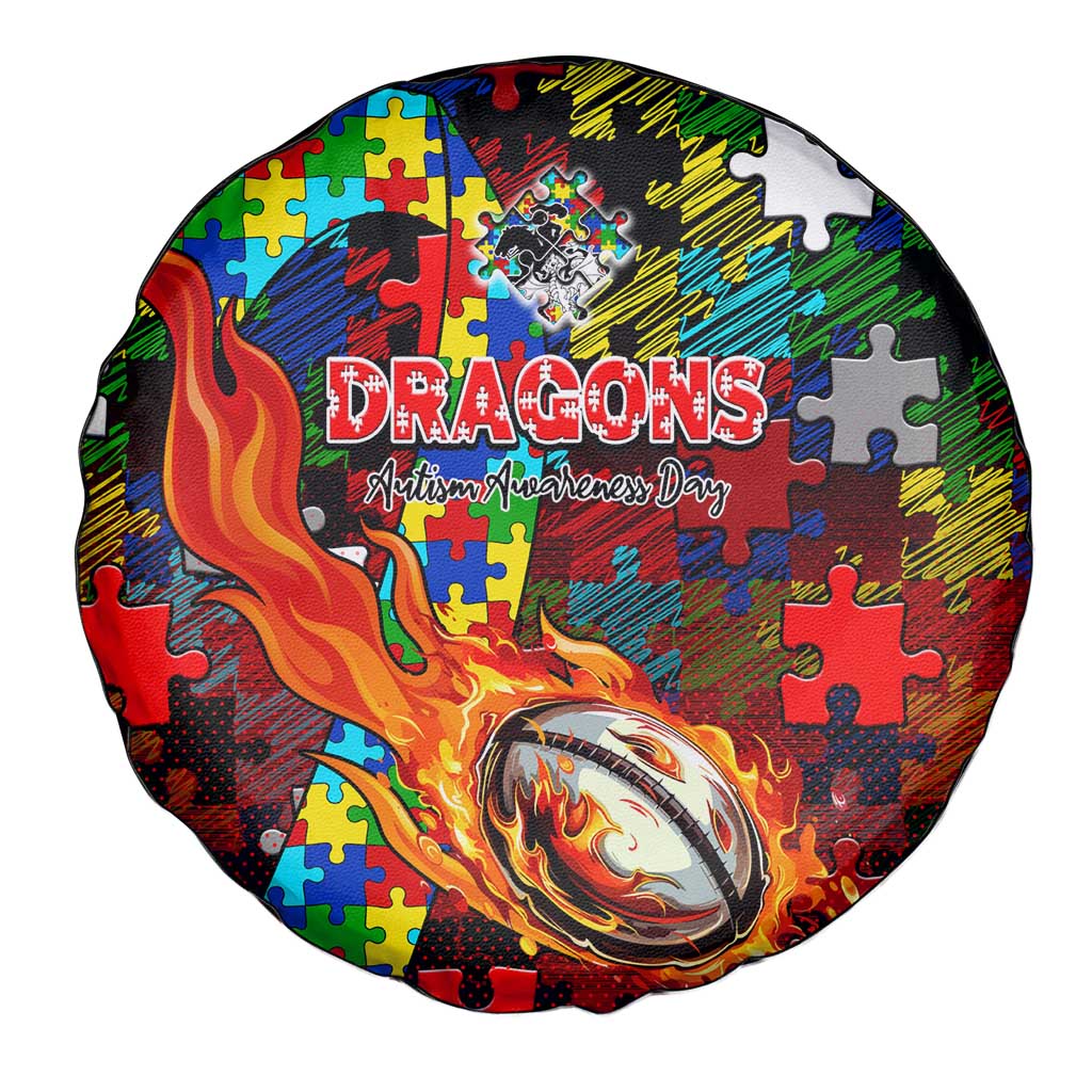 Dragons Autism Awareness Spare Tire Cover Puzzle Flames Rugby Ball