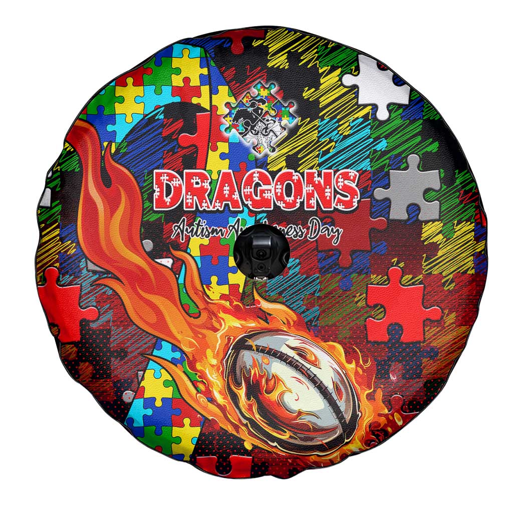 Dragons Autism Awareness Spare Tire Cover Puzzle Flames Rugby Ball