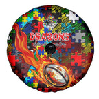 Dragons Autism Awareness Spare Tire Cover Puzzle Flames Rugby Ball