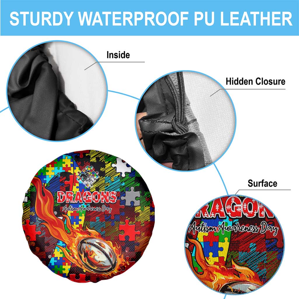 Dragons Autism Awareness Spare Tire Cover Puzzle Flames Rugby Ball