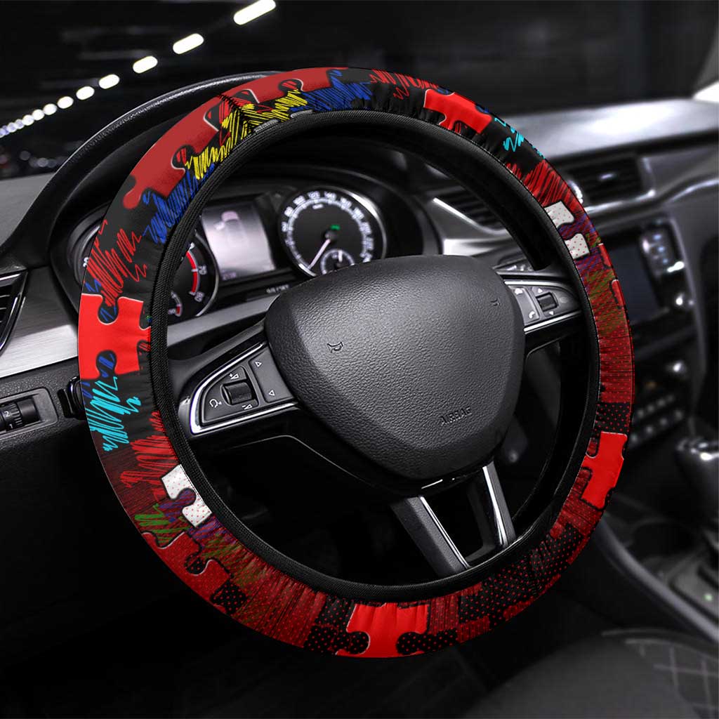 Dragons Autism Awareness Steering Wheel Cover Puzzle Flames Rugby Ball