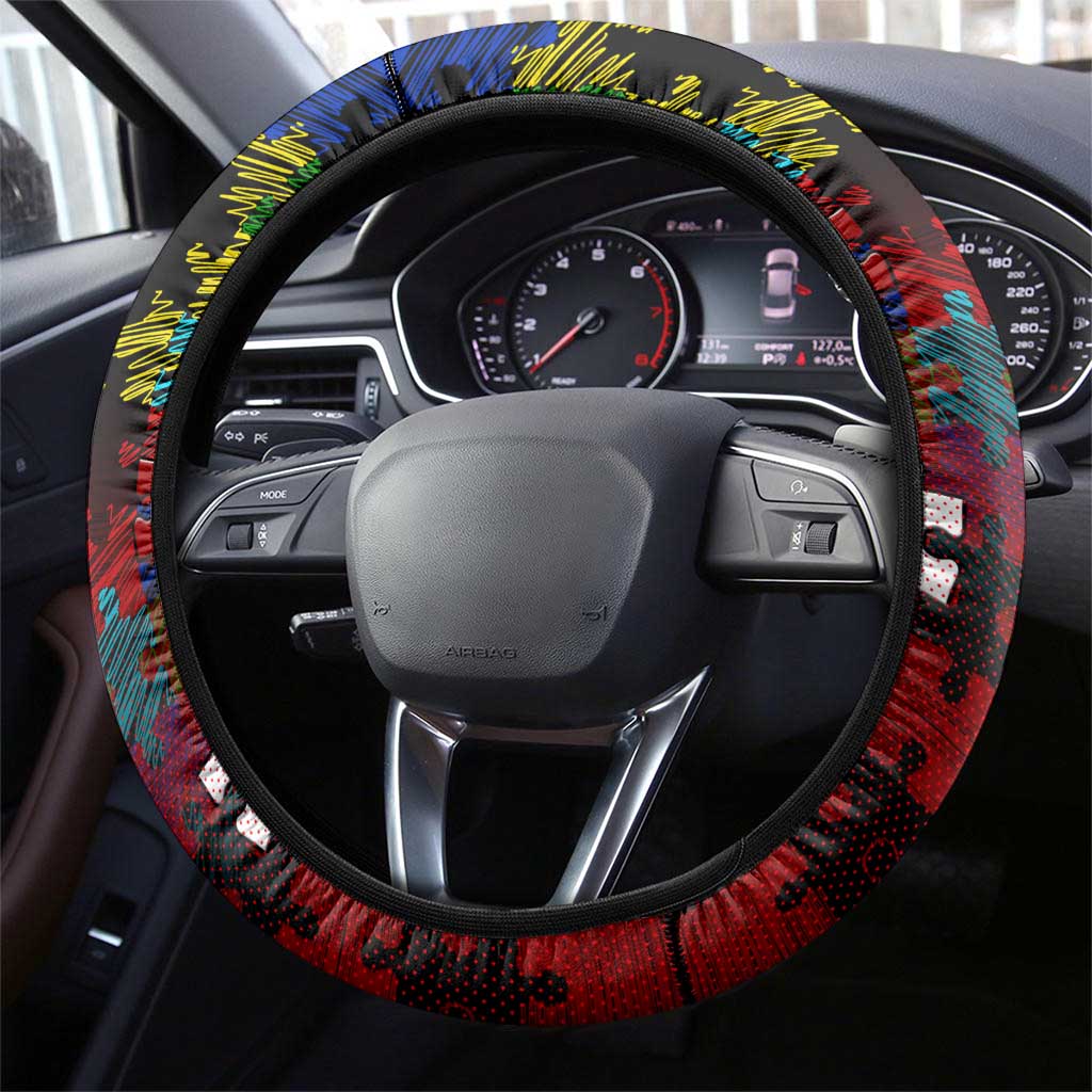 Dragons Autism Awareness Steering Wheel Cover Puzzle Flames Rugby Ball