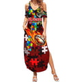 Dragons Autism Awareness Summer Maxi Dress Puzzle Flames Rugby Ball