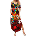 Dragons Autism Awareness Summer Maxi Dress Puzzle Flames Rugby Ball