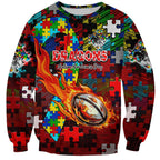 Dragons Autism Awareness Sweatshirt Puzzle Flames Rugby Ball