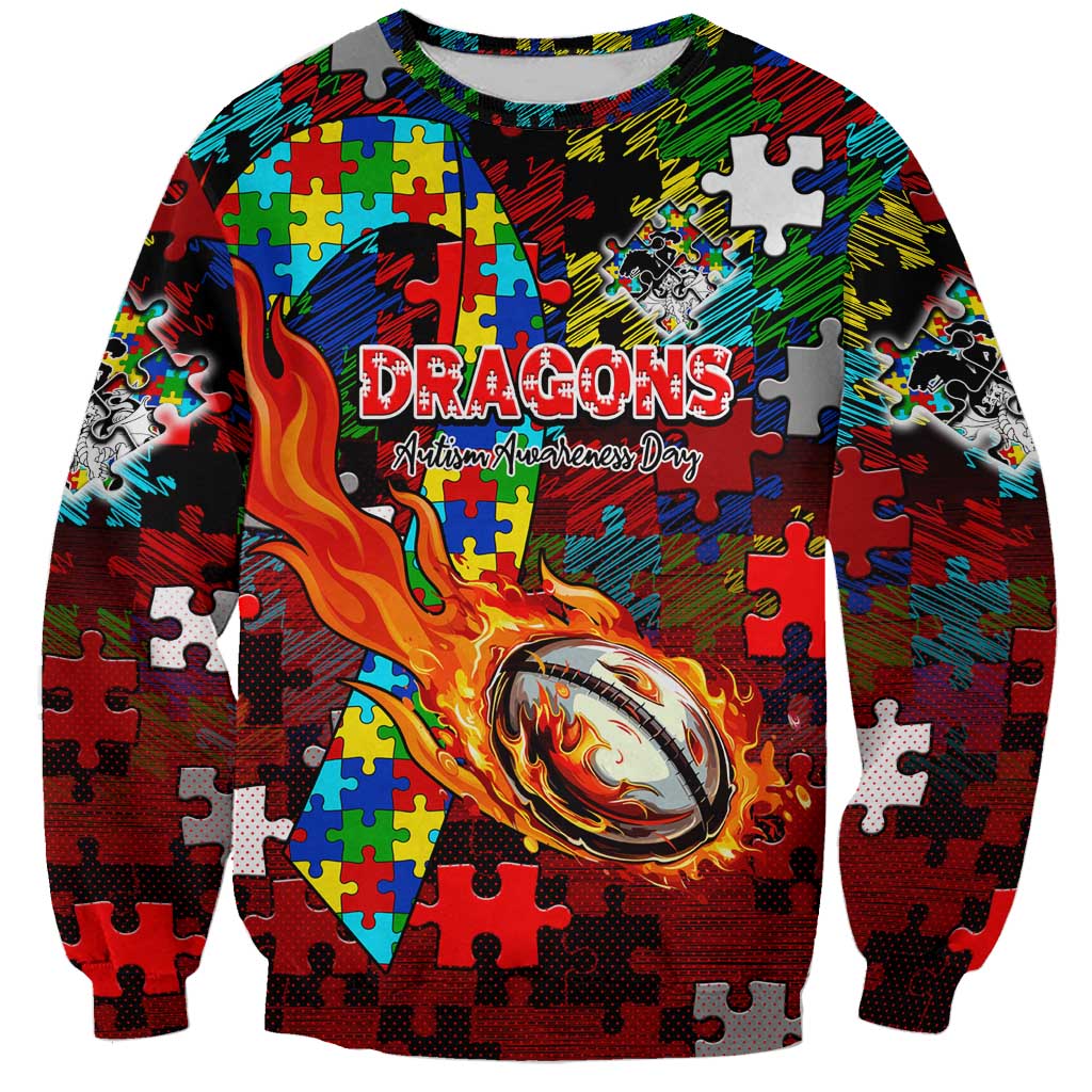 Dragons Autism Awareness Sweatshirt Puzzle Flames Rugby Ball