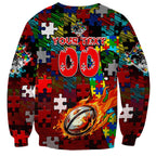 Dragons Autism Awareness Sweatshirt Puzzle Flames Rugby Ball