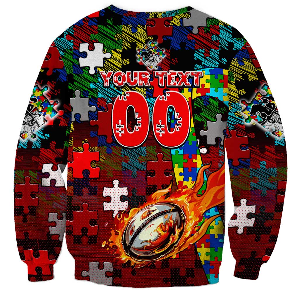 Dragons Autism Awareness Sweatshirt Puzzle Flames Rugby Ball