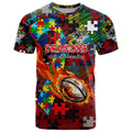 Dragons Autism Awareness T Shirt Puzzle Flames Rugby Ball