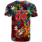Dragons Autism Awareness T Shirt Puzzle Flames Rugby Ball