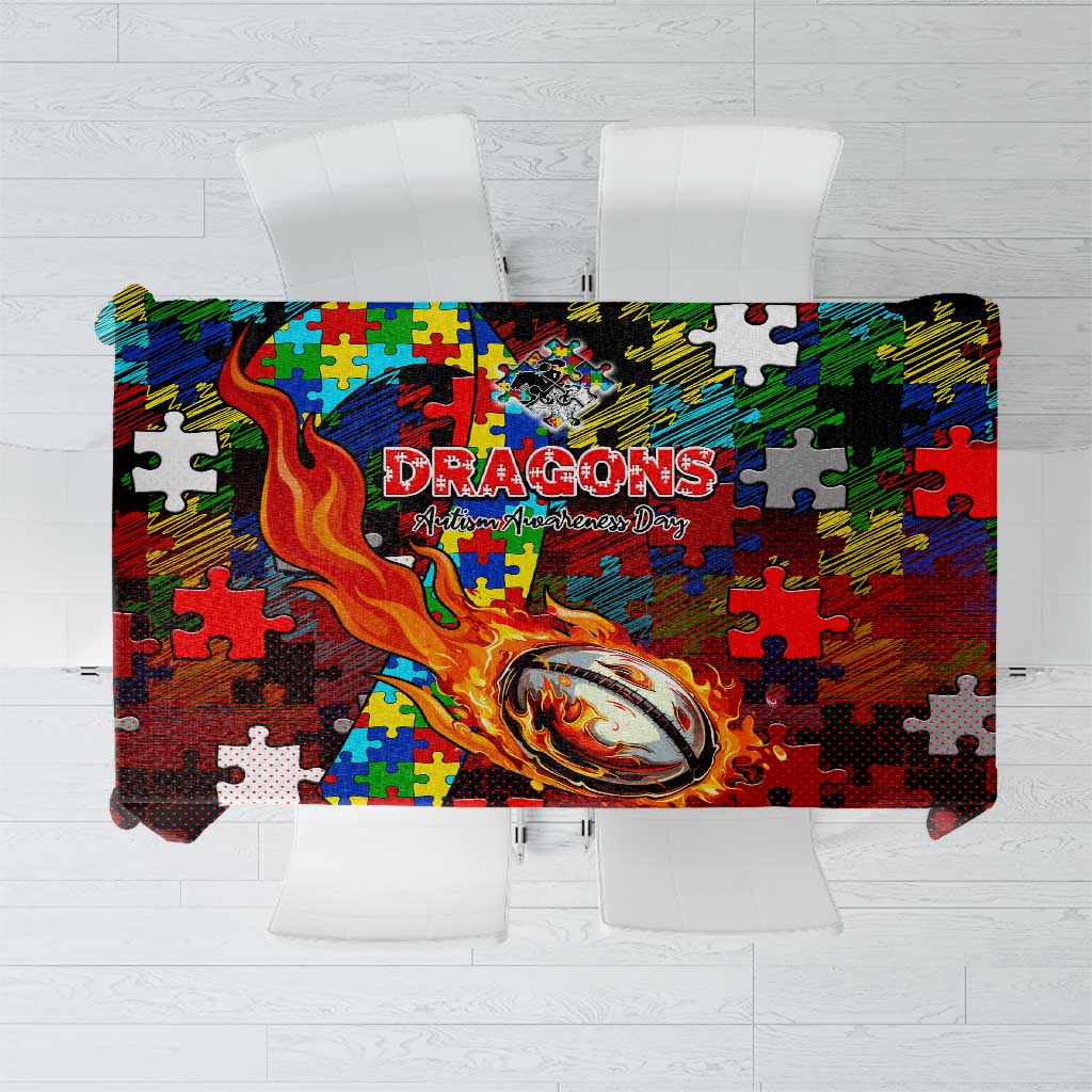 Dragons Autism Awareness Tablecloth Puzzle Flames Rugby Ball