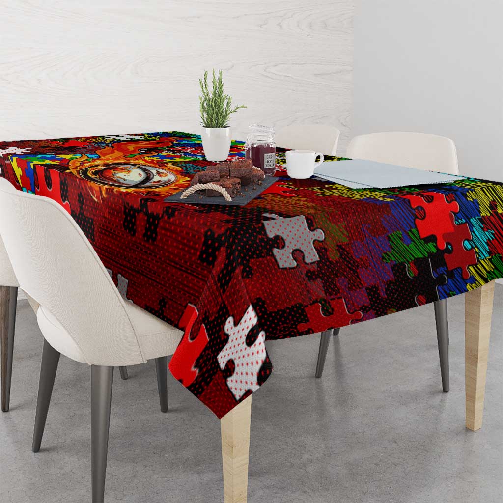 Dragons Autism Awareness Tablecloth Puzzle Flames Rugby Ball