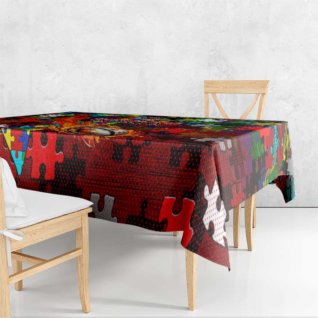 Dragons Autism Awareness Tablecloth Puzzle Flames Rugby Ball
