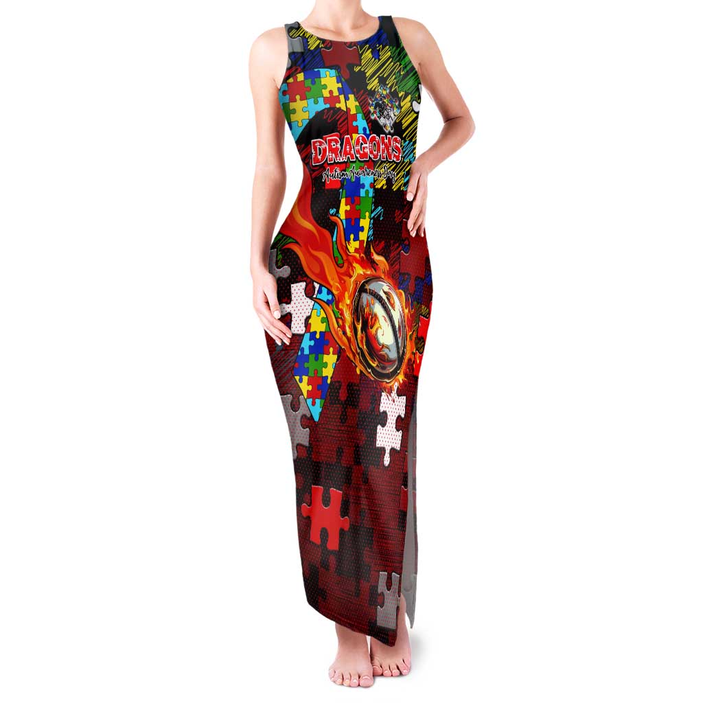 Dragons Autism Awareness Tank Maxi Dress Puzzle Flames Rugby Ball