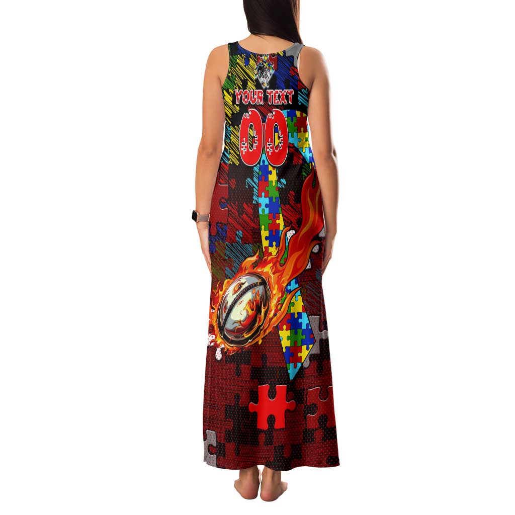 Dragons Autism Awareness Tank Maxi Dress Puzzle Flames Rugby Ball