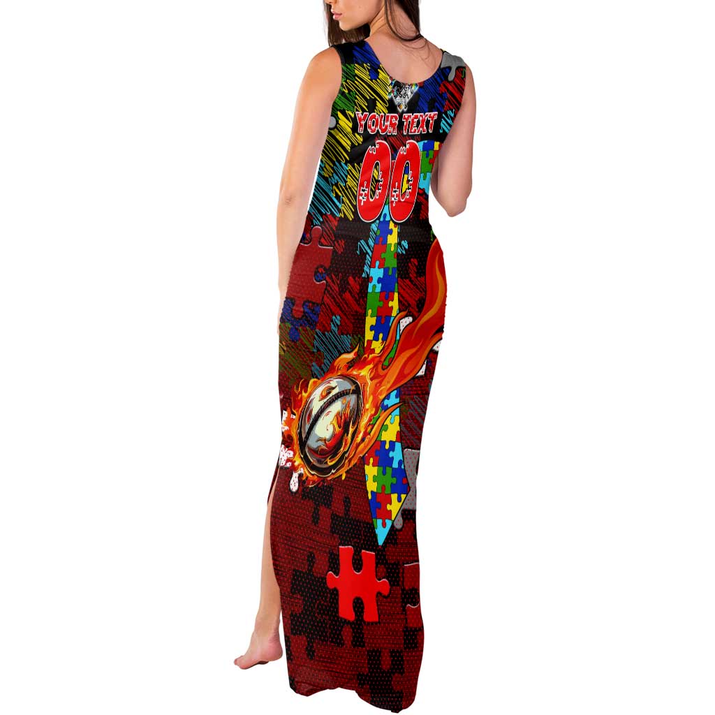 Dragons Autism Awareness Tank Maxi Dress Puzzle Flames Rugby Ball