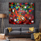 Dragons Autism Awareness Tapestry Puzzle Flames Rugby Ball