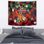 Dragons Autism Awareness Tapestry Puzzle Flames Rugby Ball