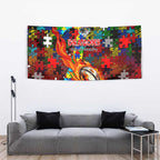 Dragons Autism Awareness Tapestry Puzzle Flames Rugby Ball
