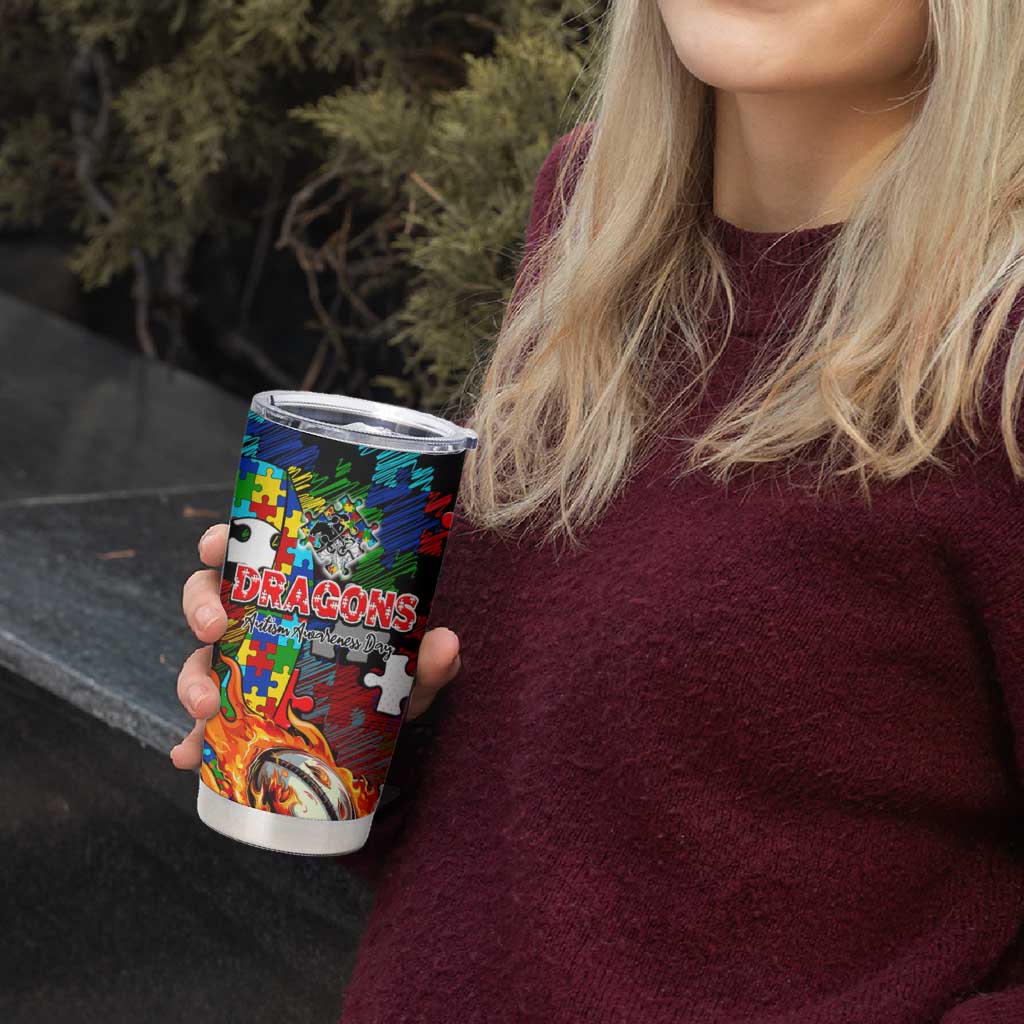 Dragons Autism Awareness Tumbler Cup Puzzle Flames Rugby Ball