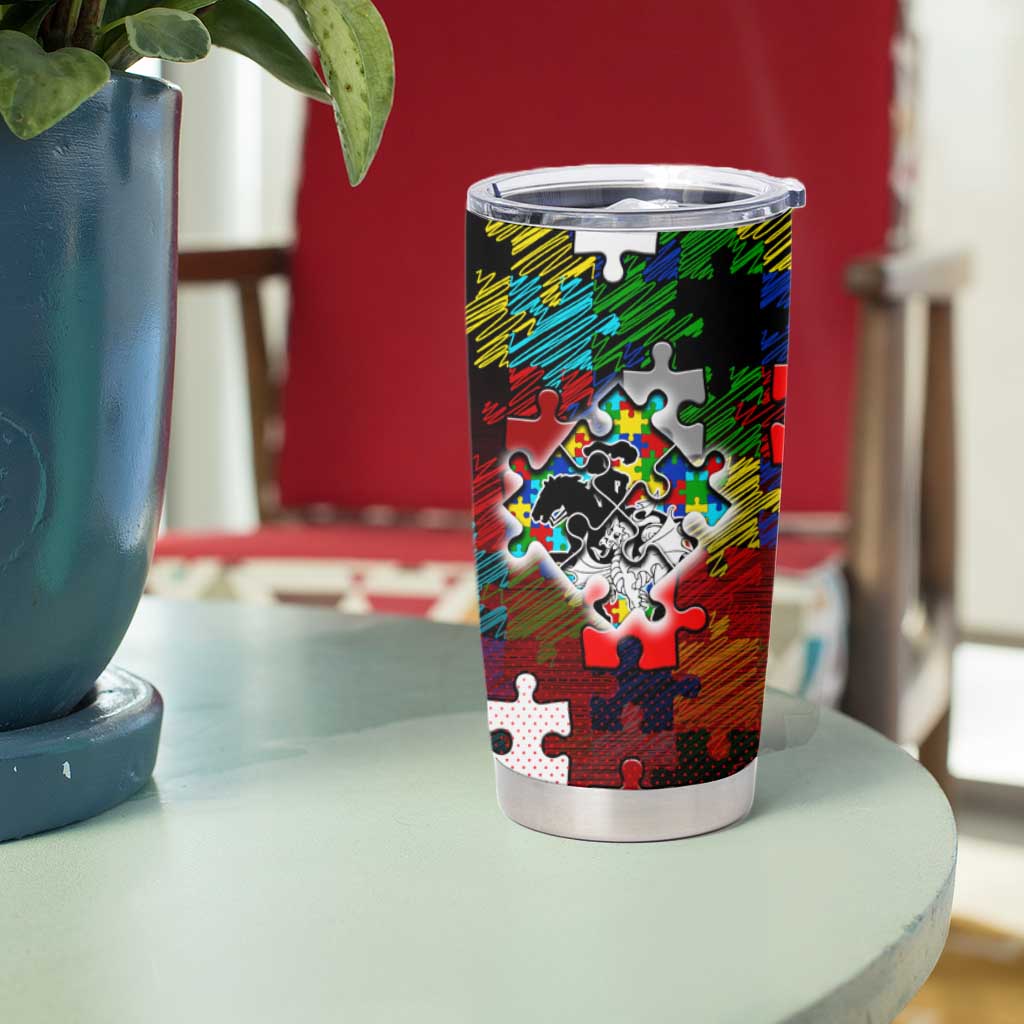Dragons Autism Awareness Tumbler Cup Puzzle Flames Rugby Ball