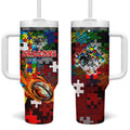 Dragons Autism Awareness Tumbler With Handle Puzzle Flames Rugby Ball