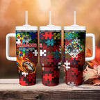 Dragons Autism Awareness Tumbler With Handle Puzzle Flames Rugby Ball