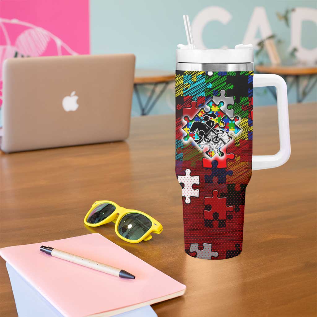Dragons Autism Awareness Tumbler With Handle Puzzle Flames Rugby Ball
