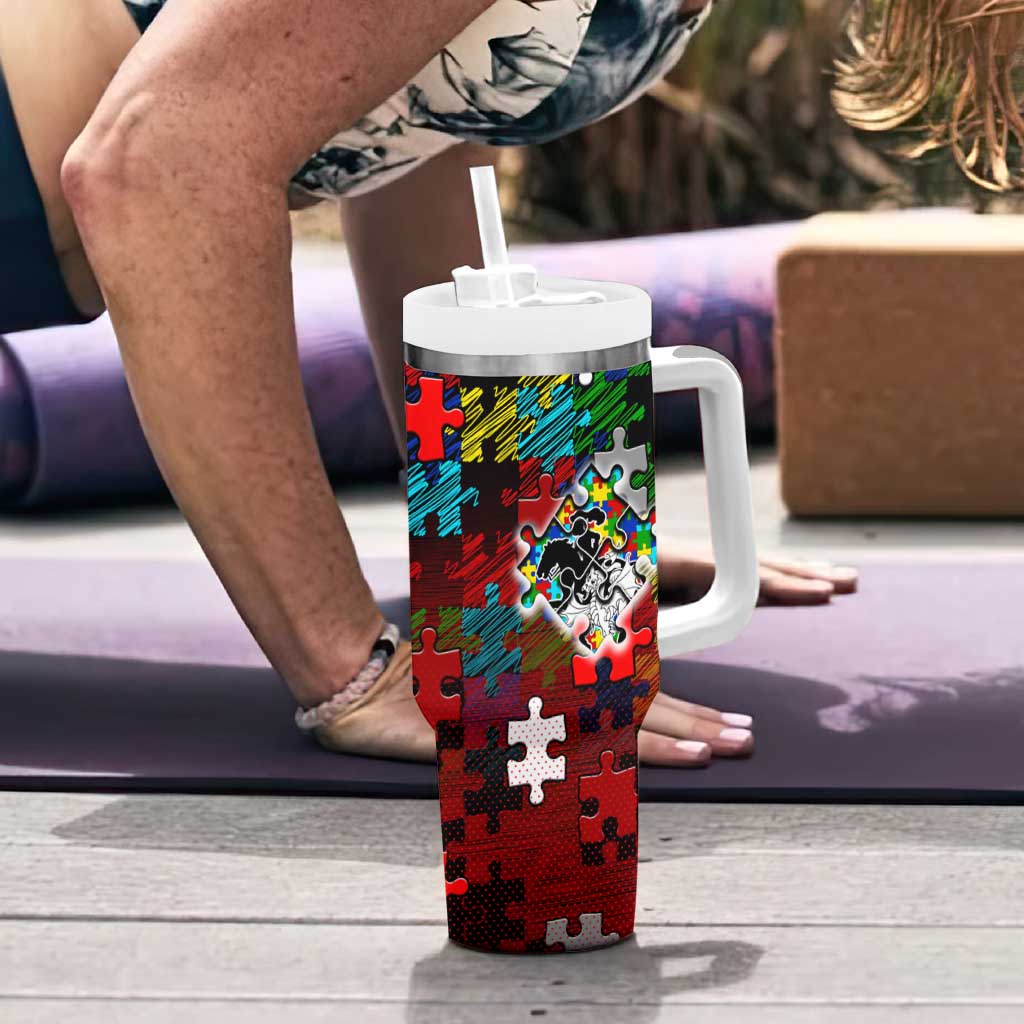 Dragons Autism Awareness Tumbler With Handle Puzzle Flames Rugby Ball