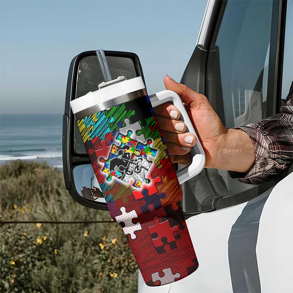 Dragons Autism Awareness Tumbler With Handle Puzzle Flames Rugby Ball