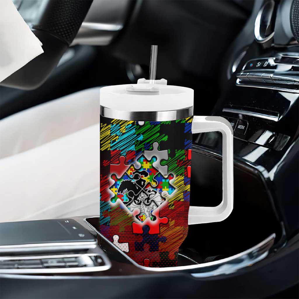 Dragons Autism Awareness Tumbler With Handle Puzzle Flames Rugby Ball
