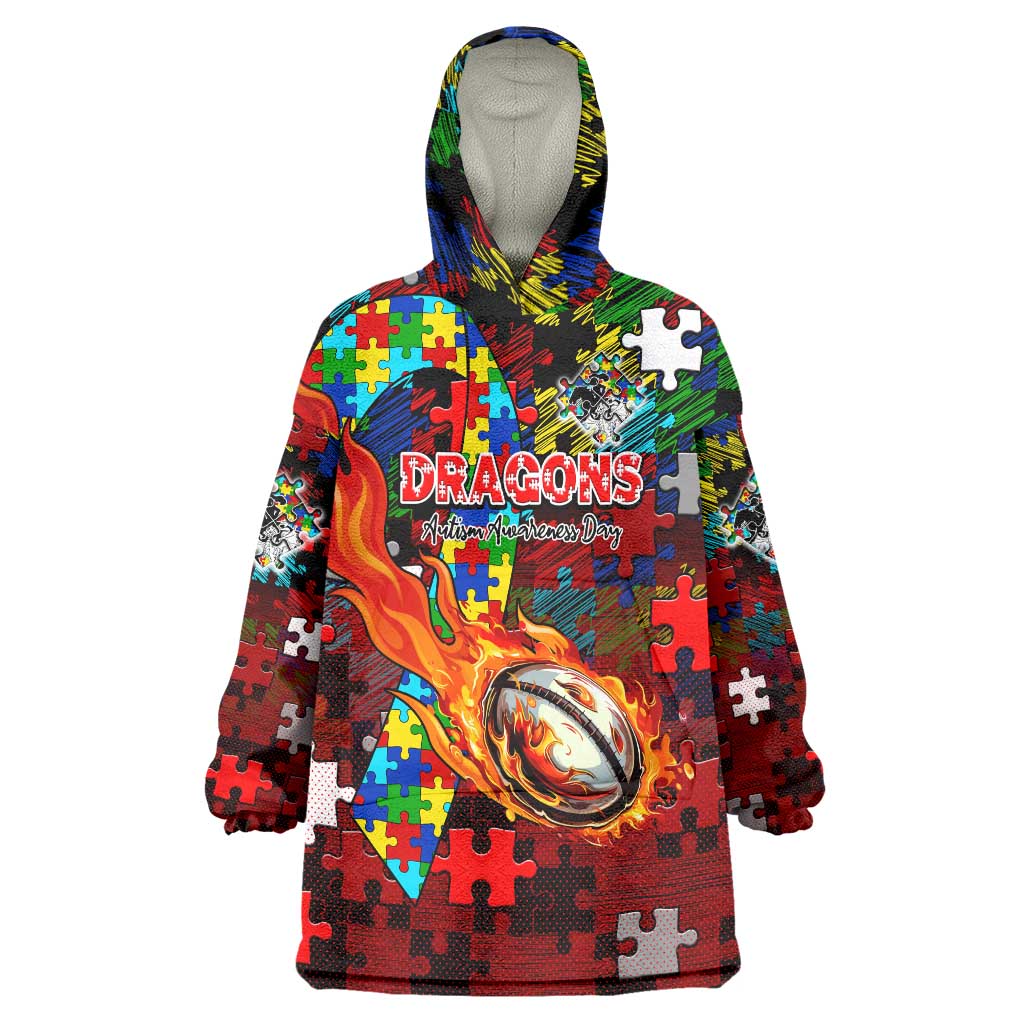 Dragons Autism Awareness Wearable Blanket Hoodie Puzzle Flames Rugby Ball