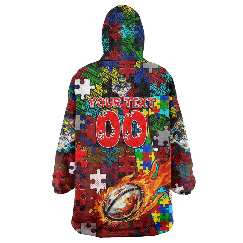 Dragons Autism Awareness Wearable Blanket Hoodie Puzzle Flames Rugby Ball