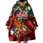 Dragons Autism Awareness Wearable Blanket Hoodie Puzzle Flames Rugby Ball