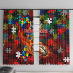Dragons Autism Awareness Window Curtain Puzzle Flames Rugby Ball