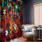Dragons Autism Awareness Window Curtain Puzzle Flames Rugby Ball