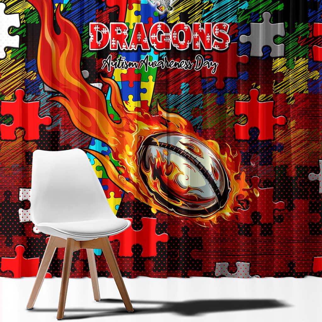 Dragons Autism Awareness Window Curtain Puzzle Flames Rugby Ball