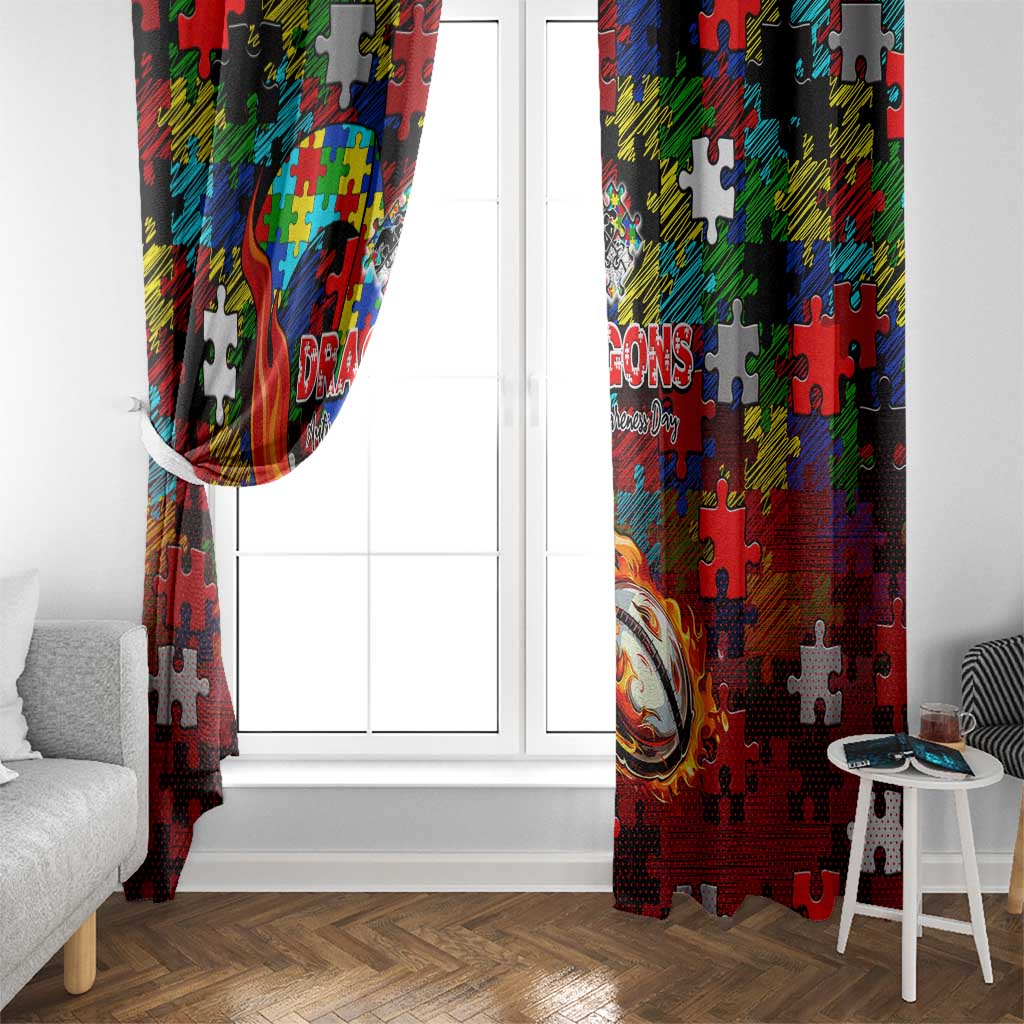 Dragons Autism Awareness Window Curtain Puzzle Flames Rugby Ball