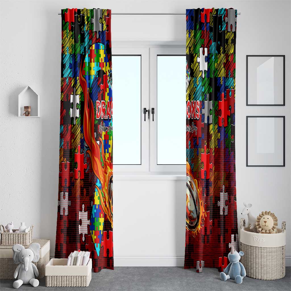 Dragons Autism Awareness Window Curtain Puzzle Flames Rugby Ball