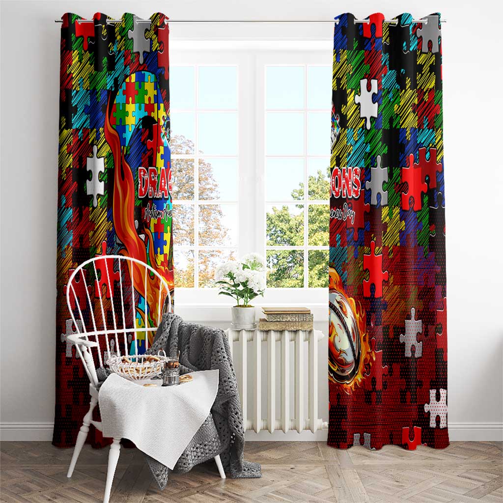 Dragons Autism Awareness Window Curtain Puzzle Flames Rugby Ball
