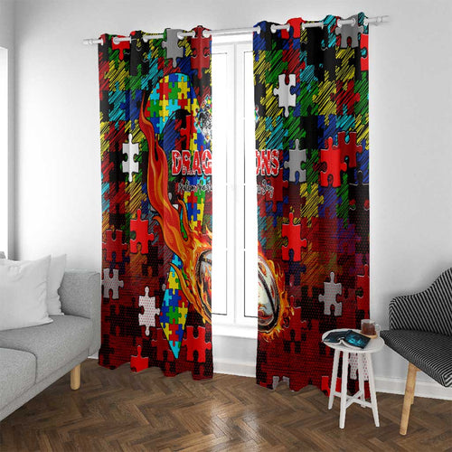 Dragons Autism Awareness Window Curtain Puzzle Flames Rugby Ball