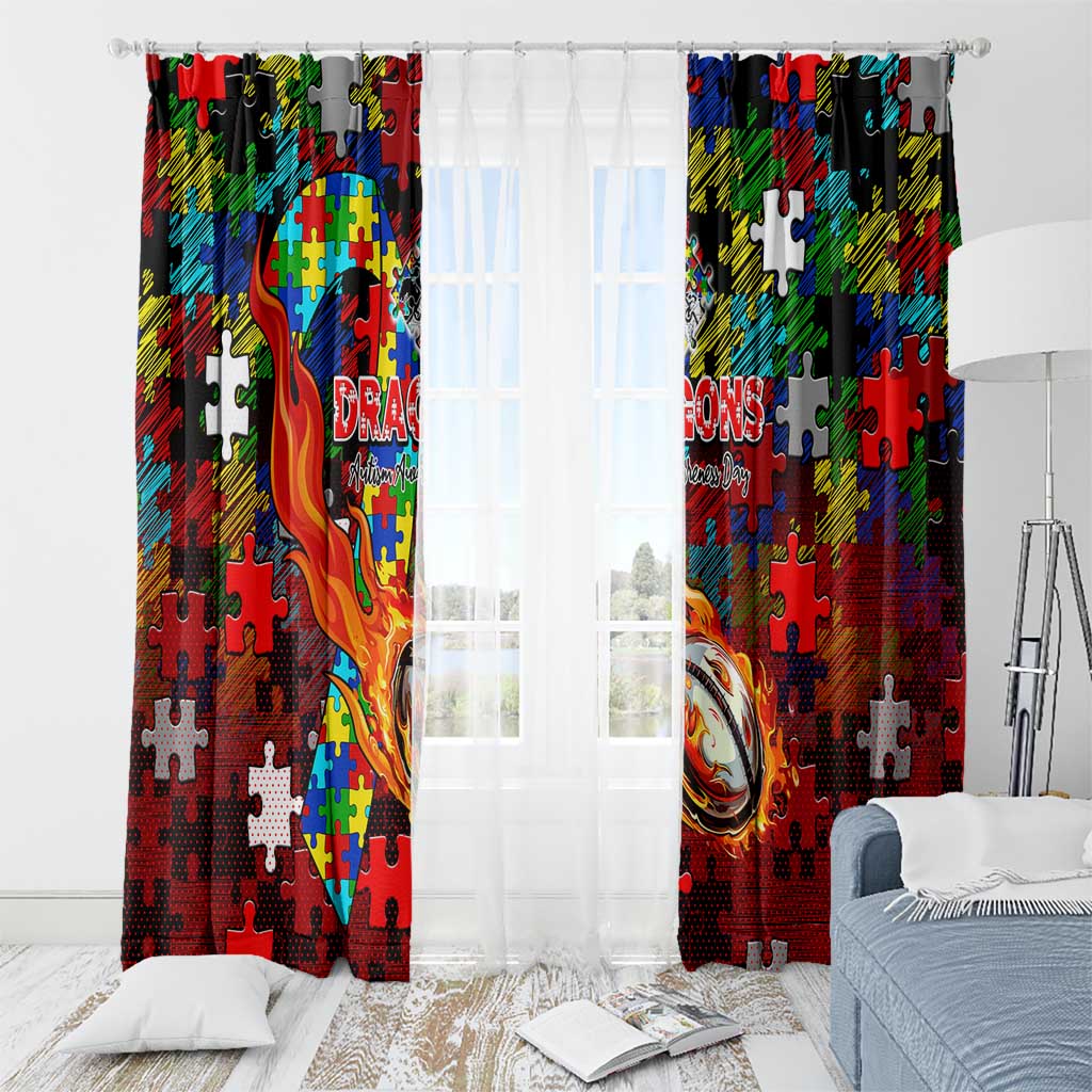 Dragons Autism Awareness Window Curtain Puzzle Flames Rugby Ball