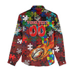 Dragons Autism Awareness Women Casual Shirt Puzzle Flames Rugby Ball