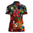 Dragons Autism Awareness Women Polo Shirt Puzzle Flames Rugby Ball