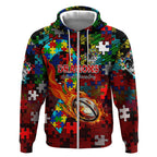 Dragons Autism Awareness Zip Hoodie Puzzle Flames Rugby Ball