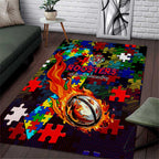 Roosters Autism Awareness Area Rug Puzzle Flames Rugby Ball